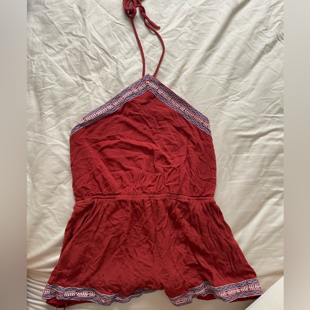 Lulu's Tidewater Rust Red Embroidered Romper - Picture 2 of 7